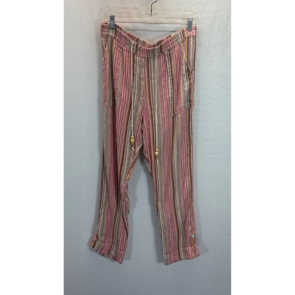 Sundance Women's Sz M Pink Stripe Breezy Drawstring Pants Cotton Boho Beach Soft